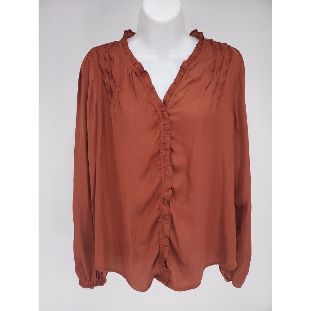 Mason & Belle Rust Ruffle Blouse Women's M Long Sleeve Boho Romantic Top